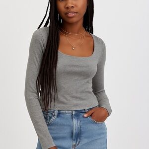 Planet Heart Square Neck Long Sleeve Tee Top Gray L NWT Juniors Stretch